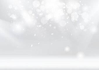 Celebration, event, stars dust and confetti falling, white glowing light abstract background vector illustration