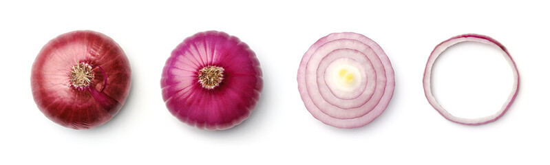 Collection of red onion isolated on white background