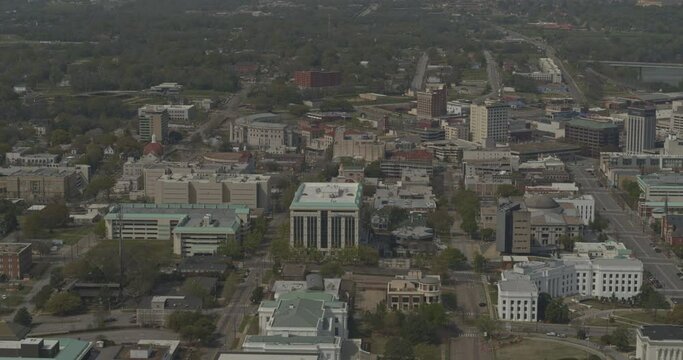 Montgomery Alabama Aerial v15 tilt up panning reveal of downtown to the river and gun island chute - DJI Inspire 2, X7, 6k - March 2020
