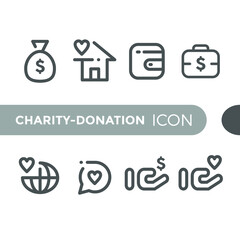 black monoline color icon symbol compilation of charity donation line art vector