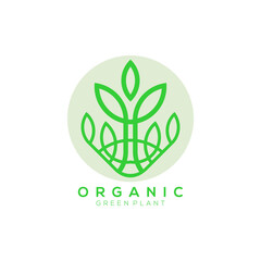 green leaf plant vector logo with circle light green background