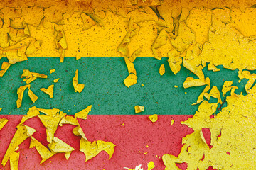 national flag is painted on an old metal wall