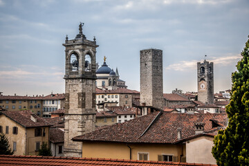 Beautiful view of the Upper city of Bergamo. Lombardy, Italy
