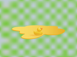 Vector background with little rubber duck swimming in a yellow puddle
