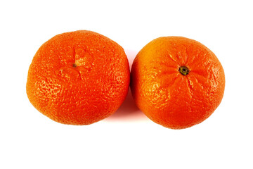 two ripe mandarins isolated with space for text
