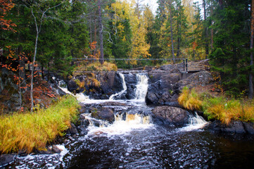 waterfall in autumn forest