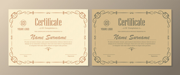Certificate. Template diploma currency border. Award background Gift voucher. Vector illustration.