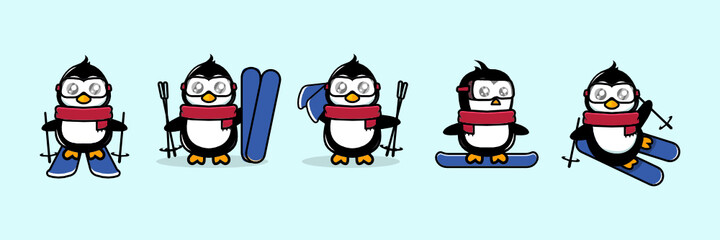 Cute penguin mascot ski theme design illustration