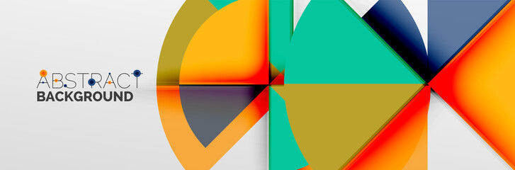 Bright color circles, abstract round shapes and triangles composition with shadow effects. Vector modern geometric design template