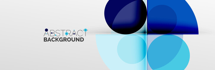 Bright color circles, abstract round shapes and triangles composition with shadow effects. Vector modern geometric design template