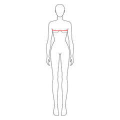 Women to do bust measurement fashion Illustration for size chart. 7.5 head size girl for site or online shop. Human body infographic template for clothes. 