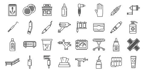 City tattoo studio icons set. Outline set of city tattoo studio vector icons for web design isolated on white background