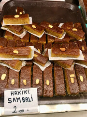 Traditional Turkish-Arabic Dessert for Sale at Local Patisserie Showcase.