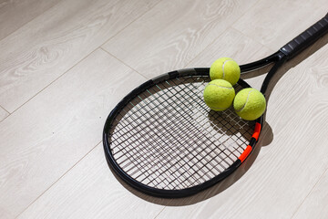 Tennis concept with the balls and racket