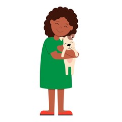 Girl hugging their pet. African american girl with dog in her arms. Best friends puppy