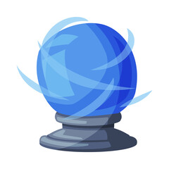 Blue Fortune Telling Magic Crystal Ball, Witchcraft Attribute, Happy Halloween Object Cartoon Style Vector Illustration on White Background