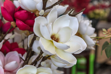 Fototapeta premium Handmade fake flowers for interior decoration