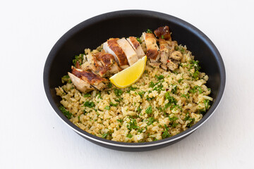 Greek Style Chicken with Cauliflower Rice, lemon and Parsley