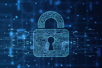 2d illustration Safety concept: Closed Padlock on digital background