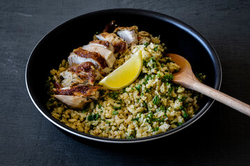 Greek Style Chicken with Cauliflower Rice, lemon and Parsley