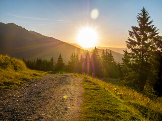 Beautiful sunset in the Bucegi Mountains part of Carpathian Mountains, in Romania.