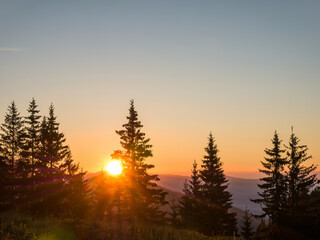 Beautiful sunset in the Bucegi Mountains part of Carpathian Mountains, in Romania.