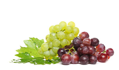 Fresh cardinal and green table grapes isolated on white background