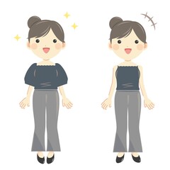 笑顔の女性 全身・夏服（半袖・キャミソール）