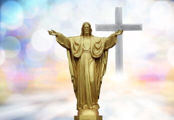 Jesus cross is used as an abstract concept background with bokeh blur background