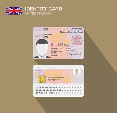United Kingdom national identity card. Flat vector illustration template. Great Britain.