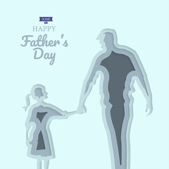 Handsome man with his daughter. Father's happy day card. Paper cut style. Vector illustration
