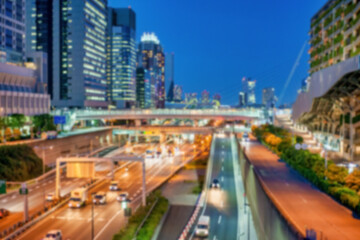 Blurred view of night city traffic, background and city concept