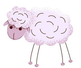 Vector illustration of a pink sheep or bull, lamb in the style of a cartoon. Concept of wildlife, household, year of the bull, insomnia, children's games. Can be used for books, Wallpapers,. fabrics