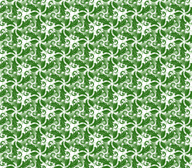 Floral vector ornament. Seamless abstract classic background with green lives. Pattern with repeating floral green and white elements. Ornament for fabric, wallpaper and packaging