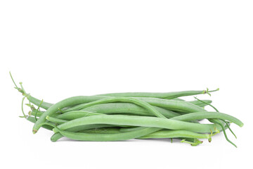 close up of green beans vegetable ioslated on white background with copy space for text.
