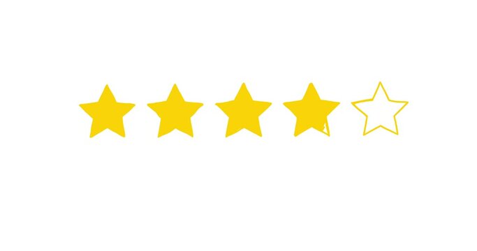 2d animation cartoon stars. Rating scale with five cute yellow stars