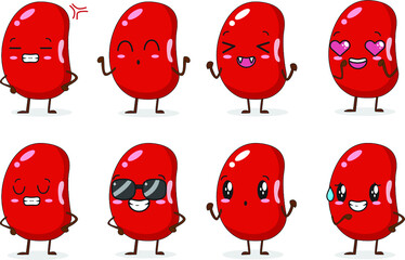 Vector character, red beans, many styles On a white background