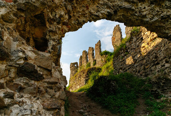 Ruins of old hungarian castle in Khust city, Ukraine