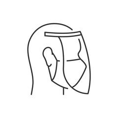 Wear face shield and protective mask linear icon. Editable stroke