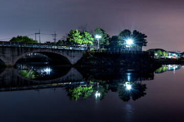 The night view of bridge and reflection,