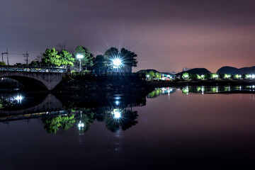 The night view of bridge and reflection,