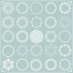 Vintage set of vector round white elements. Different elements for design frames, cards, menus, backgrounds and monograms. Classic patterns. Set of vintage patterns