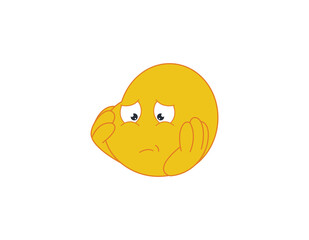 Depressed and sad emoticon with hands on face.vector illustration