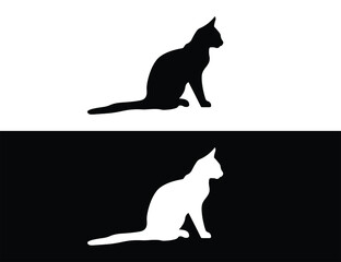 Cat icon vector illustration in black and white colors. Elegant cat sitting side view