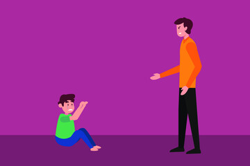 Child abuse vector concept: angry father hitting and scolding his son