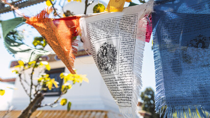 Lungta buddhist prayer flags fluttering in the wind