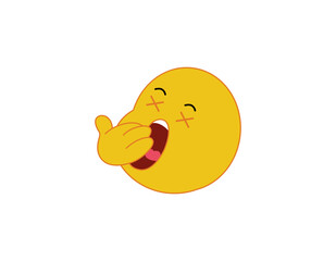 Female emoticon yawning with hand over mouth. Vector flat illustration
