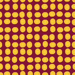 Citrus slices seamless vector pattern. Bright summertime polka dots surface print design for fabrics, stationery, and packaging.