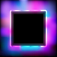 Colorful neon square frame on a dark background, vector abstract illustration.