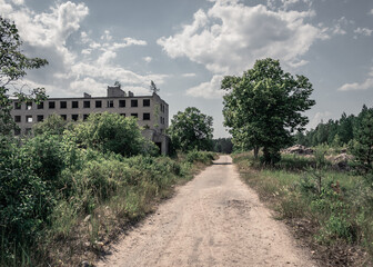 Fototapeta na wymiar Road and house in abandoned military town